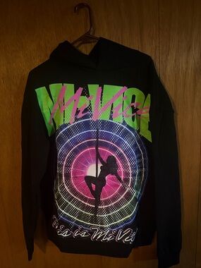 Mi Vice Men's Black Cotton Hoodie Neon Graphic Print Dancer Pole
